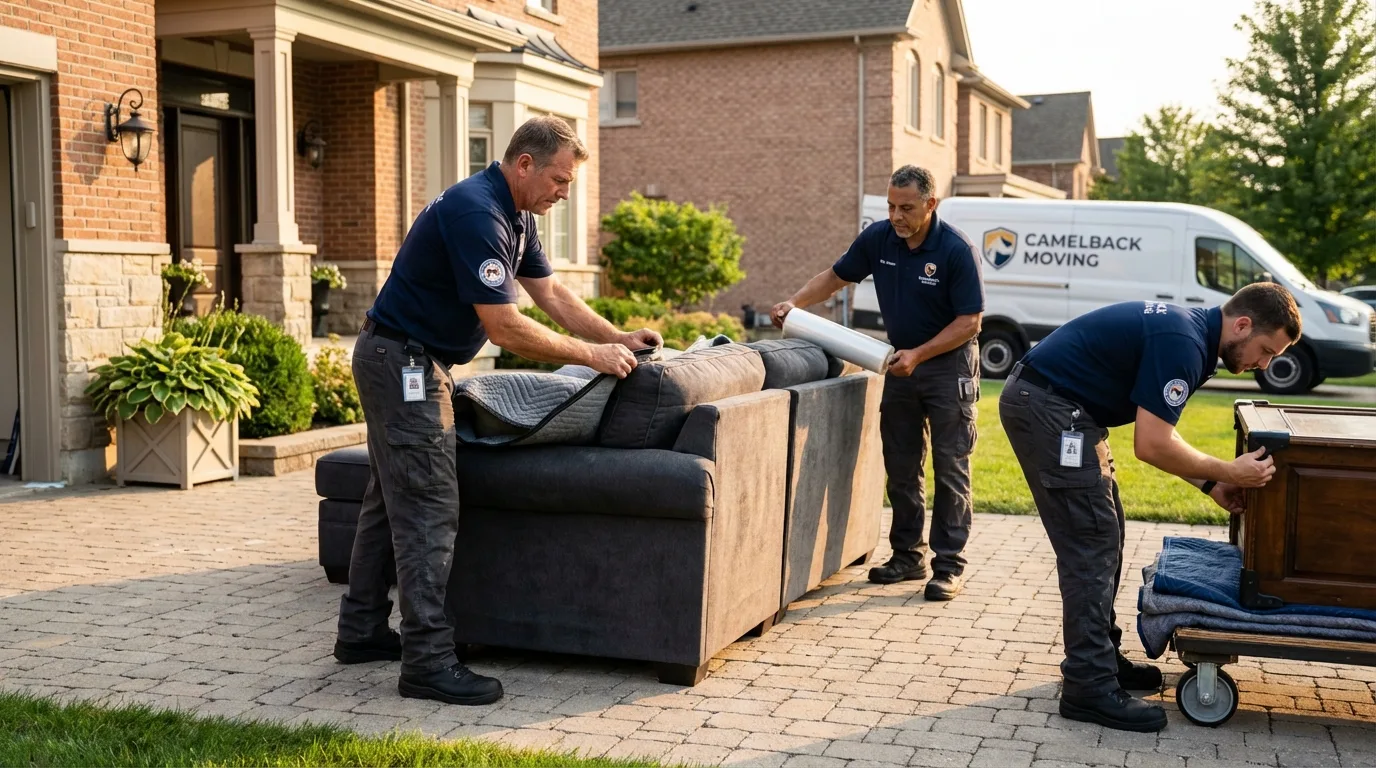 Large estate moving crew wrapping furniture in Houston, AK