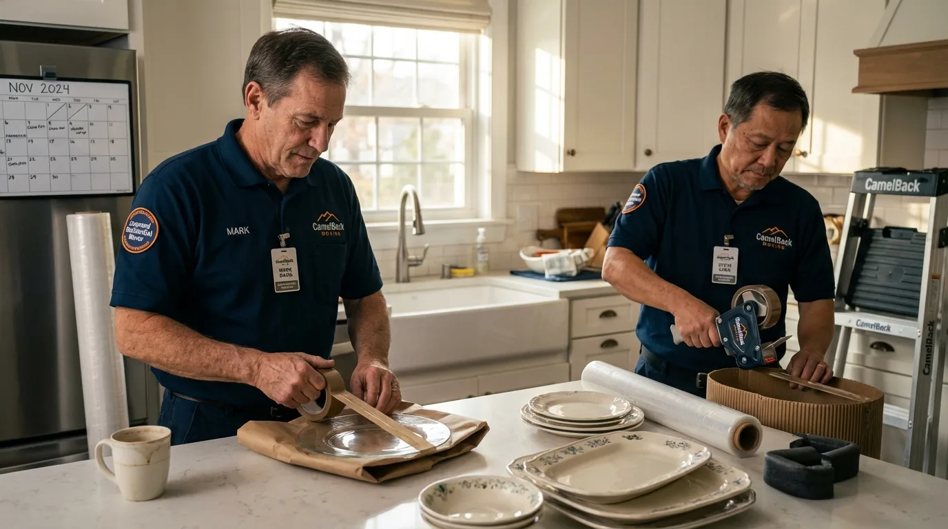 Professional crew packing kitchen dishware in Houston, AK
